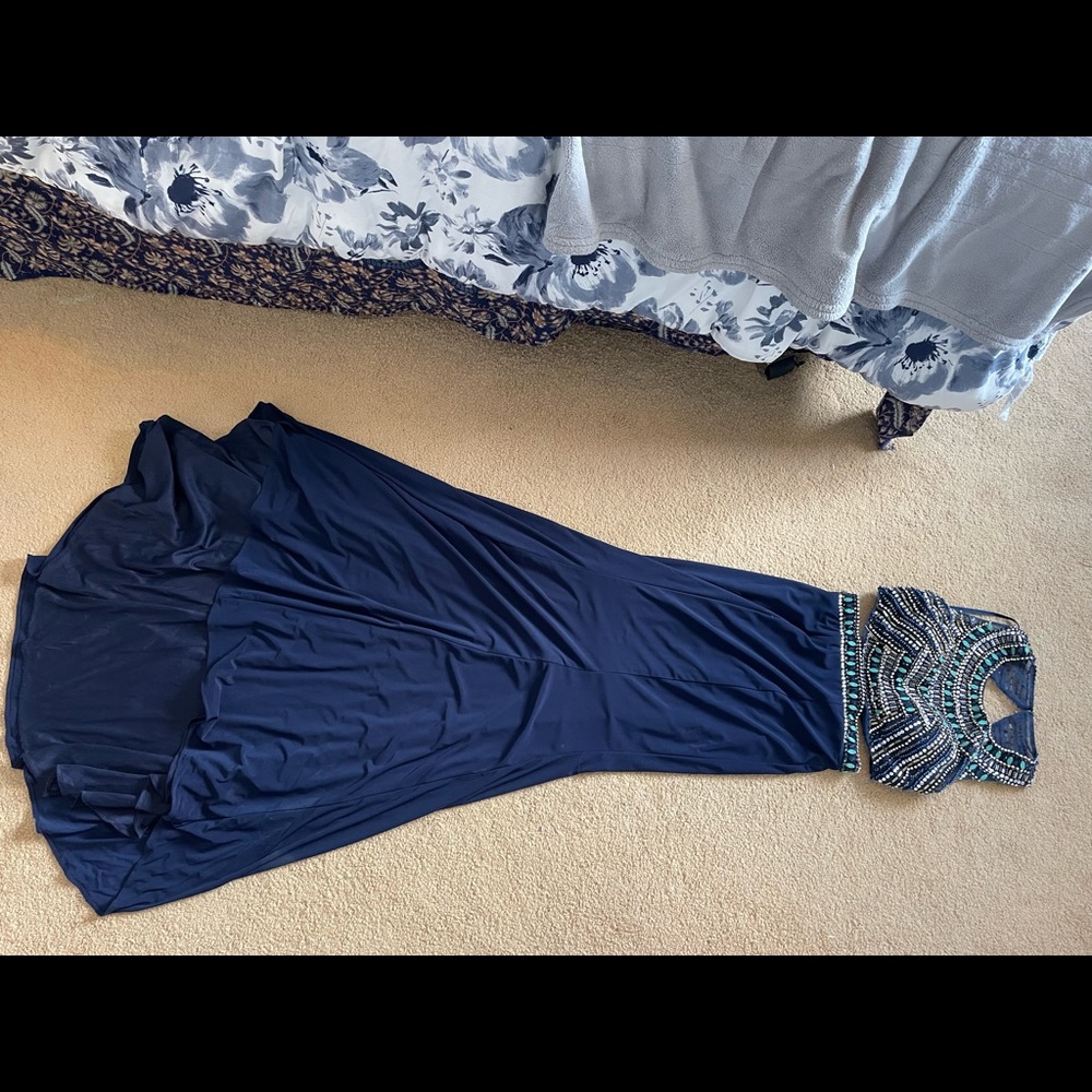 Prom dress worn once! Beautiful & high quality sequence top w/long sleek bottom